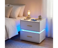 Promotions Naktinis staliukas rinkinys LED naktinė lempa su įkrovimo stotele 45x40x48 cm balta metalinė bazė