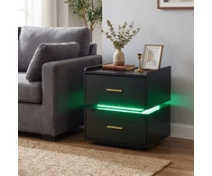 Promotions Naktinis staliukas rinkinys su LED naktine lempa ir įkrovimo stotele 45x40x48 cm juodas metalinis pagrindas