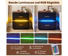 Promotions Naktinis staliukas rinkinys su LED naktine lempa ir įkrovimo stotele 45x40x48 cm juodas metalinis pagrindas
