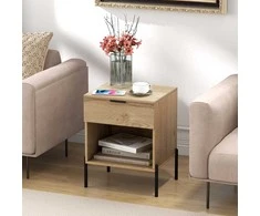 Promotions Naktinių staliukų komplektas 2 vnt., 45x40x58 cm, natūralios spalvos, su įkrovimo stotele, mediniai