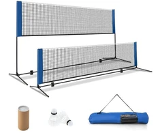 Promotions Nešiojama badmintono tinklas su stulpeliais ir nešiojimo krepšiu, reguliuojamas aukštis 85-155 cm, mėlynas
