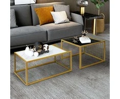 Promotions Nesting kavos stalų rinkinys, 80x53x38 cm ir 60x60x44 cm, juoda balta auksas