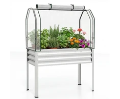 Promotions Pakelta daržinė lysvė su šiltnamio uždengimu 112x55.9x152.4 cm sidabrinė metalinė