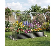 Promotions Pakelta daržinė lysvė su šiltnamio dangčiu 180.3x101.6x144.8 cm juodas metalas