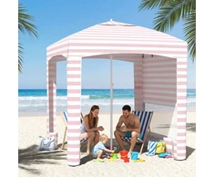 Promotions Paplūdimio Palapinė 185x185x245 cm Rožinė Balta Reguliuojamas Aukštis Poliesterio Audinys