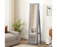 Promotions Papuošalų spintelė, 360° pasukama, užrakinama, 2-in-1 su visu ilgio veidrodžiu, 38,1x38,1x161,3 cm, pilka