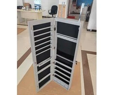 Promotions Papuošalų spintelė su veidrodžiu ir LED apšvietimu, užrakinama, pilka