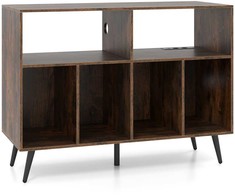 Promotions Patefonų stovas, 3 lygmenų vinilo laikymas su įkrovimo stotimi, rudos spalvos