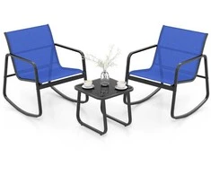 Lauko baldų komplektas Promotions Sodo supynės, 2 supami bistro kėdės ir stalas su stiklo viršumi, 72x61x80 cm, juoda