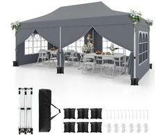 Promotions Pavėsinė, išskleidžiama pavėsinė su 6 šoninėmis sienelėmis ir užtrauktukais užsegamais įėjimais, 600x300x296 cm, pilka