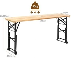 Promotions Pikniko stalas 168,5x50x75-105 cm natūralus sulankstomas reguliuojamas medinis