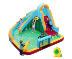 Promotions Pripučiamas batutas su vandens čiuožykla ir pūtimo įrenginiu 380x380x221 cm daugiaspalvis Oksfordo audinys PVC