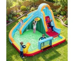 Promotions Pripučiamas batutas su vandens čiuožykla ir pūtimo įrenginiu 380x380x221 cm daugiaspalvis Oksfordo audinys PVC