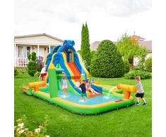 Promotions Pripučiamas vandens čiuožykla su purslų baseinu ir lipimo siena, 381x473x250 cm