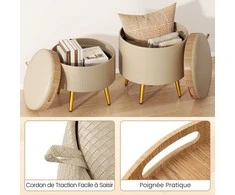 Promotions Pufų komplektas, 44.5x44 cm, smėlio spalvos, dirbtinės odos su daiktadėže