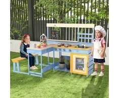 Promotions Purvo virtuvėlė su vaikų pikniko stalu, 150x71x98 cm, mėlyna, eglės mediena