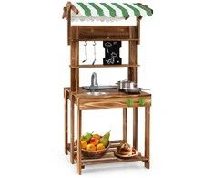 Promotions Lauko žaidimų virtuvė, dvipusė purvo virtuvė, kepsninės žaidimų rinkinys, 63x56x115 cm, ruda