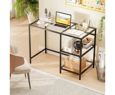 Promotions Rašomasis stalas 106x51x77,5 cm Juodas grūdintas stiklas ir plienas
