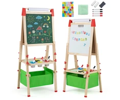 Promotions Reguliuojamo aukščio dvipusis vaikų molbertas 44x40x102-126 cm natūralus/mėlynas/žalias/rožinis