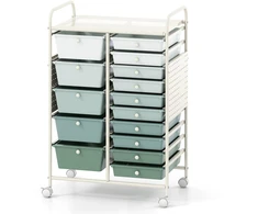 Promotions Riedanti laikymo vežimėlis 15 stalčių 63,5x36,8x87,6 cm žalsvai balta gradientas