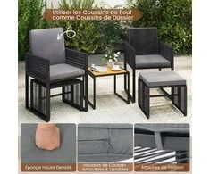Promotions Rotango lauko baldų komplektas, 5 dalių, 45x45x39,5 cm, juoda pilka