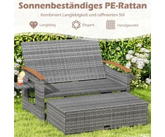 Promotions Rotango sodo suoliuko ir pufų komplektas 2 vietų 164/119x72-111x54,5-88 cm pilka/kreminė