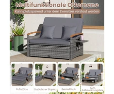 Promotions Rotango sodo suoliuko ir pufų komplektas 2 vietų 164/119x72-111x54,5-88 cm pilka/kreminė