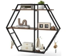 Promotions Sieninės lentynos, 3-jų lygių dekoratyvinės pakabinamos, 80x18x69,5 cm, rudos, metalinis rėmas