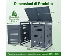 Promotions Šiukšlių dėžės pastogė 132x80x117 cm Pilka Metalinė
