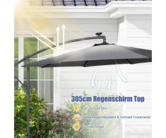 Promotions Skėtis su saulės energija veikiančiomis LED šviesomis ir smėlio maišais Ø300 cm pilkas