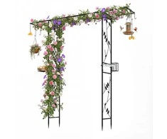 Promotions Sodo arka-grotelės ir paukščių lesinimo stotelė, 212x40x213 cm, juoda, metalas