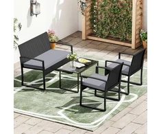 Promotions Sodo baldų komplektas 2 foteliai suoliukas stalas 59x56,5x77,5 cm juoda smėlio spalvos rotangas