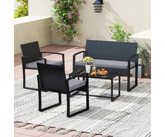Promotions Sodo baldų komplektas 2 foteliai suoliukas stalas 59x56,5x77,5 cm juoda smėlio spalvos rotangas