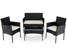 Promotions Sodo baldų komplektas 2 kėdės, suoliukas, stalas 98x59,5x81 cm, smėlio spalvos rotangas