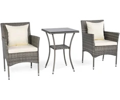 Promotions Sodo baldų komplektas 3 dalių rotango bistro komplektas 57x57x82 cm smėlio spalvos rotangas