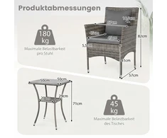 Promotions Sodo baldų komplektas 3 dalių rotango bistro komplektas 57x57x82 cm pilkas rotangas