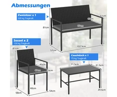 Promotions Sodo baldų komplektas 4 dalių, rotango stalas, kėdės, dvivietė sofa, pilka