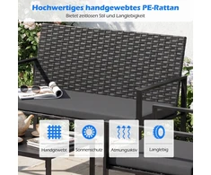 Promotions Sodo baldų komplektas 4 dalių, rotango stalas, kėdės, dvivietė sofa, pilka