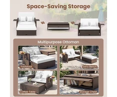 Promotions Sodo baldų komplektas, atlošiama poilsio sofa su pufiku, balto ratano