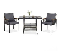 Lauko baldų komplektas Promotions Sodo poilsio komplektas, 3 dalių ratano lauko valgomojo komplektas, 104x66x71 cm, pilka, taupantis vietą
