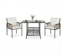 Lauko baldų komplektas Promotions Sodo poilsio komplektas, 3 dalių ratanas, 104x66x71 cm, balta, lauko baldai