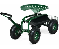 Promotions Sodo vežimėlis su įrankių padėklu ir 360° pasukamu sėdimu 97x43x48-53 cm žalias