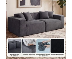 Promotions Sofa 204x89x64 cm Pilka aksominė medžiaga