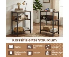 Promotions Šoninis staliukas 40x30x61 cm rudas, įkrovimo stotelė, laikymo lentynos, metalas