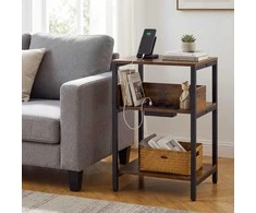Promotions Šoninis staliukas 40x30x61 cm rudas, įkrovimo stotelė, laikymo lentynos, metalas