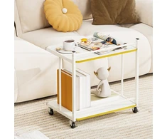 Promotions Šoninis staliukas 49x35x51 cm baltas metalinis rėmas, saugojimo vieta