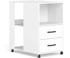 Promotions Šoninis staliukas 60x40x65,5 cm baltas, su laikymo vieta, su ratukais