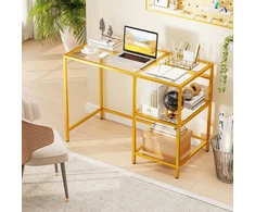 Promotions Stalas Grūdintas Stiklas su Plieno Rėmu 106x51x77,5 cm Auksas