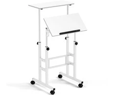 Promotions Stovas rašomasis stalas, aukščio reguliuojamas nešiojamojo kompiuterio vežimėlis, 61x30.5x72.4-124.5 cm, baltas