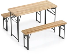 Promotions Stalo ir suolo komplektas 118x50x75 cm natūralaus sulankstomo medžio ir metalo